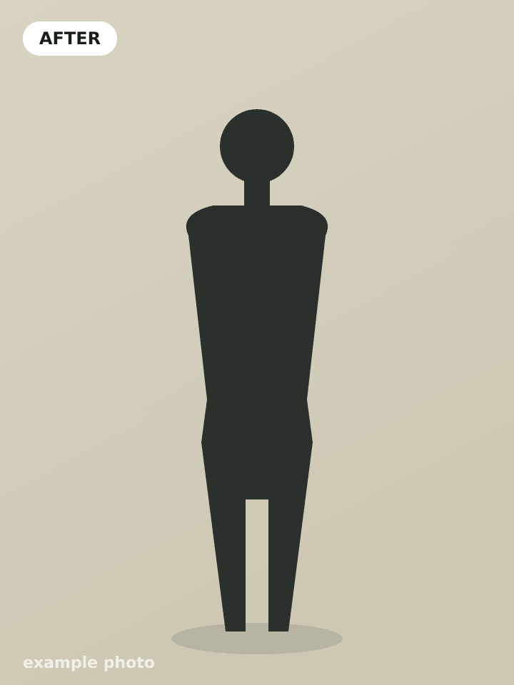 After: example member silhouette at week 12, 8.4 kg lighter (placeholder image)